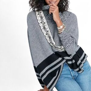 ANTHROPOLOGIE |‎ MAEVE Keisha Gray/Black Oversized Turtleneck Poncho Sweater M/L